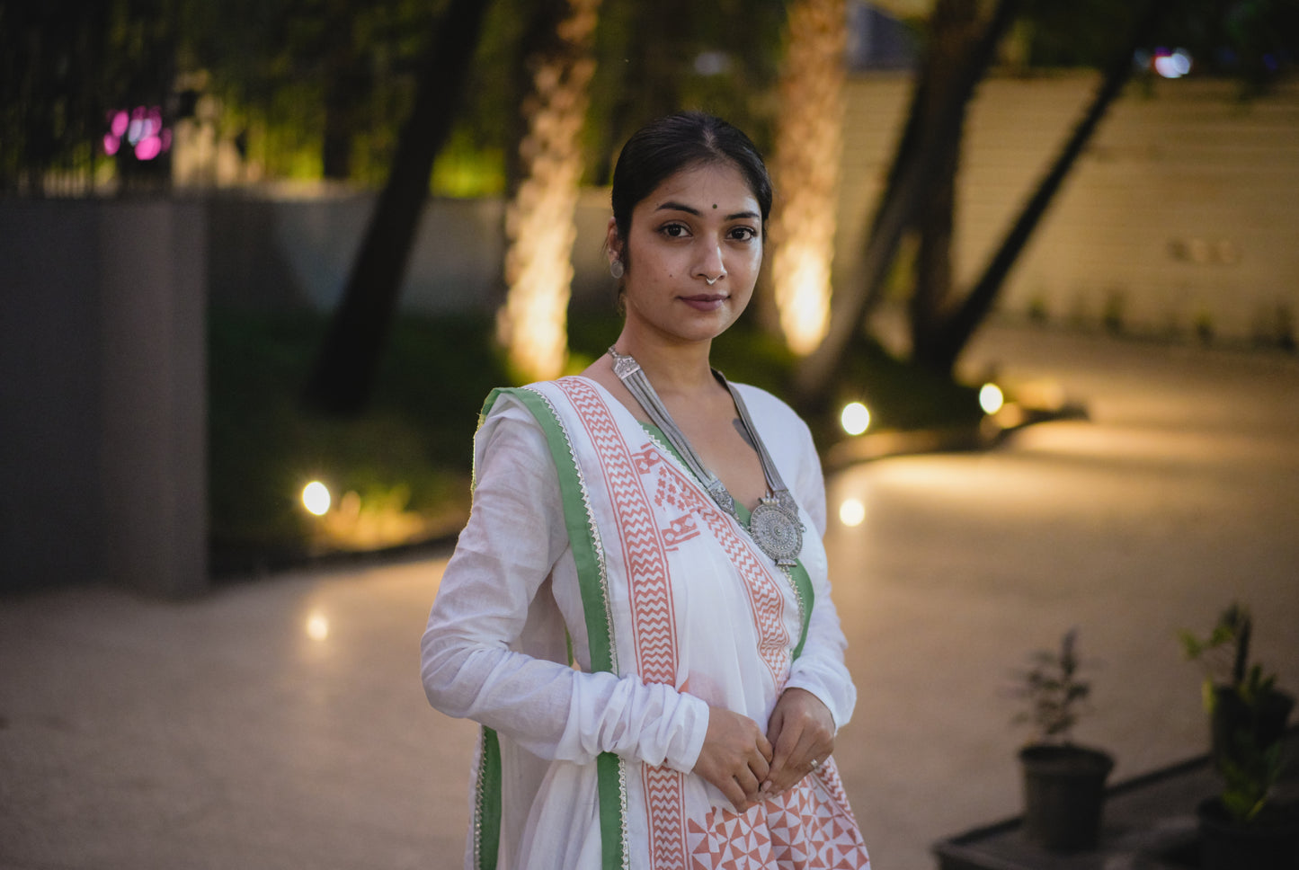 All-White Hand Block Printed Lehenga Set