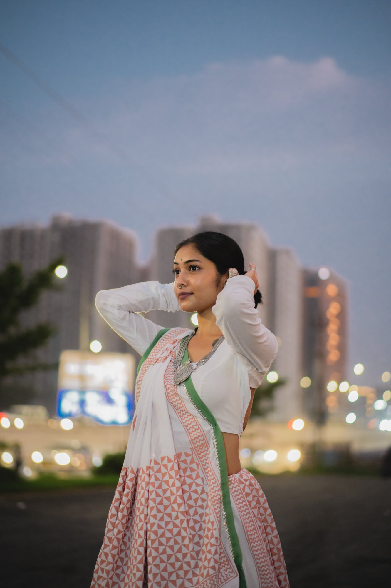 All-White Hand Block Printed Lehenga Set