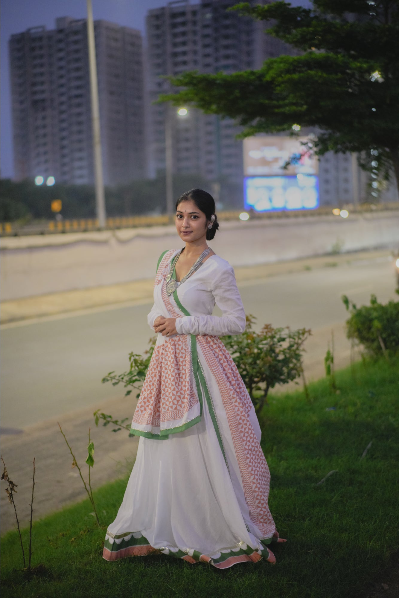 All-White Hand Block Printed Lehenga Set