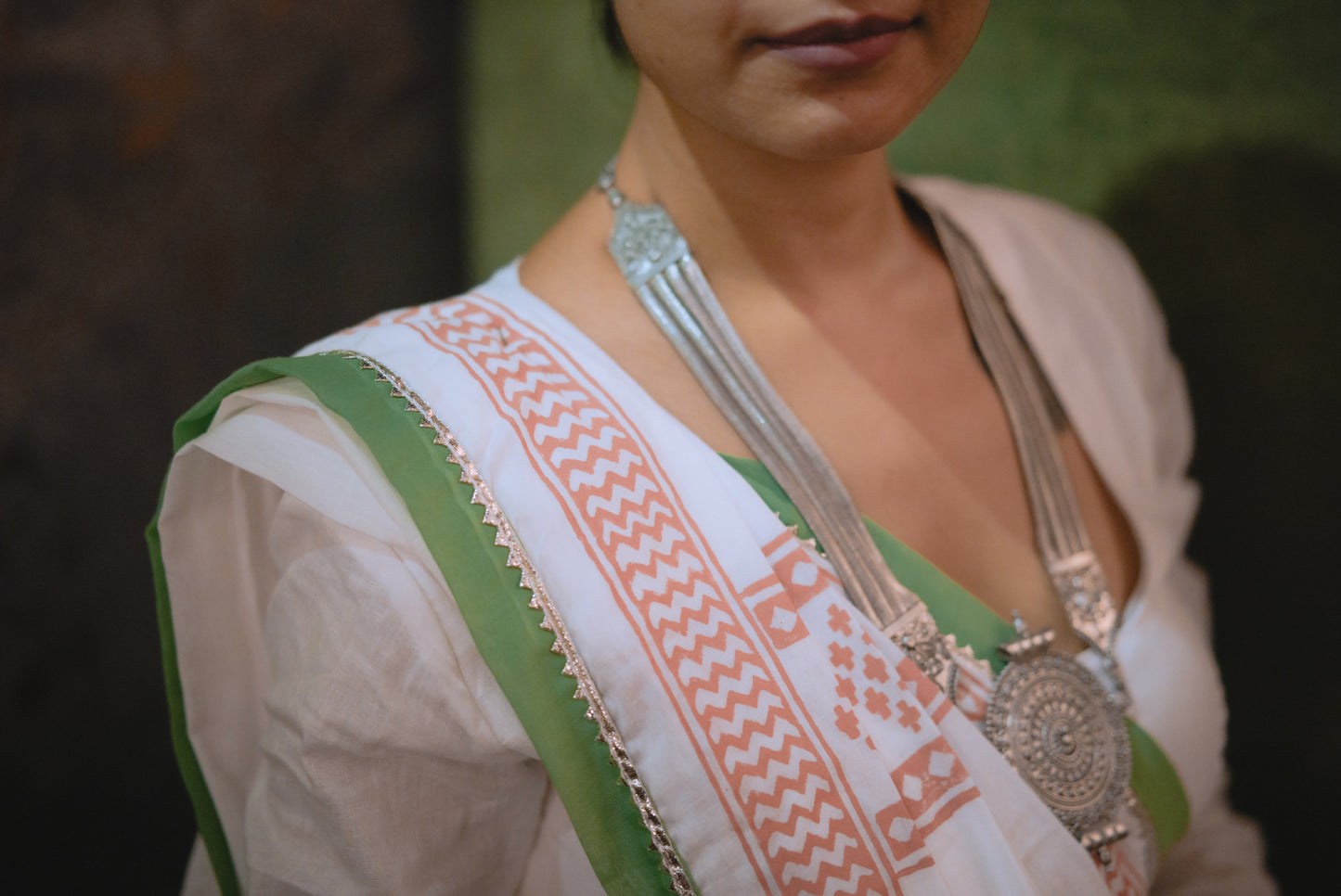 All-White Hand Block Printed Lehenga Set