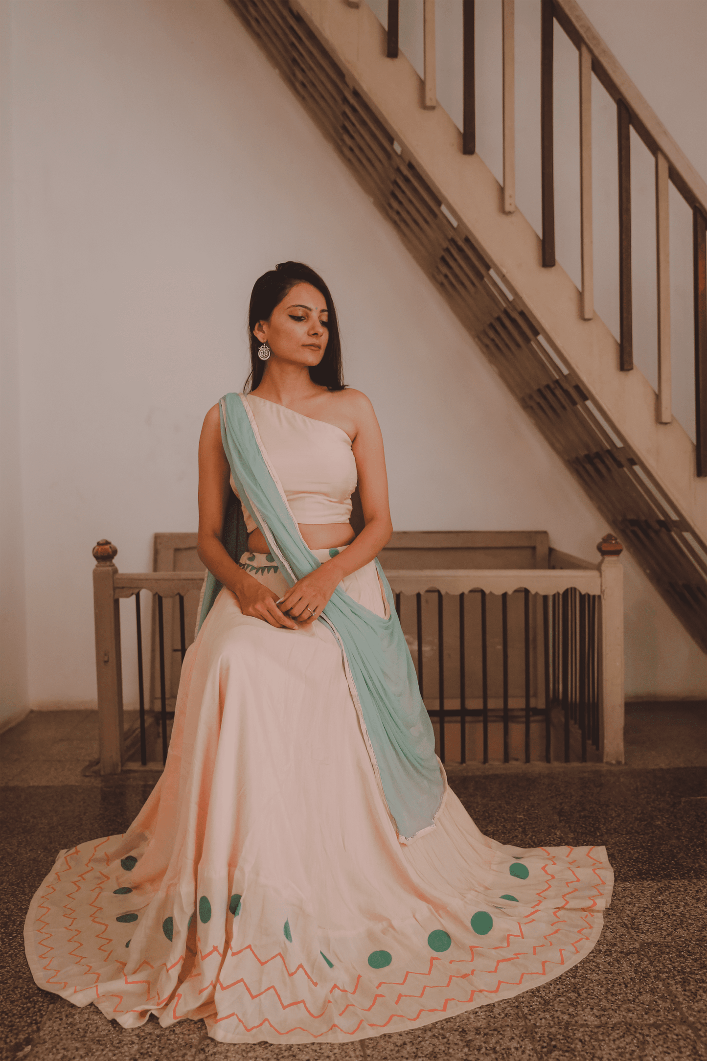 Pink Powder & Pastel Teal Hand Block Printed Lehenga Set - Tijoreebynikita