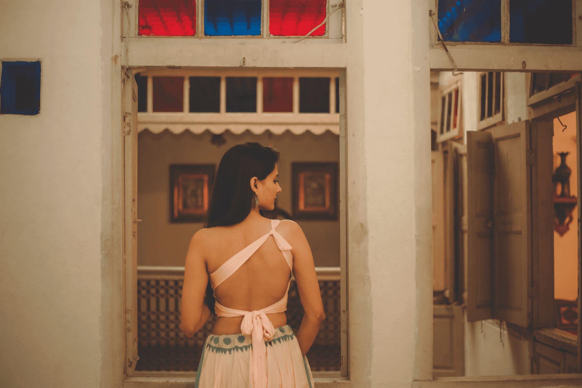 Pink Powder & Pastel Teal Hand Block Printed Lehenga Set - Tijoreebynikita