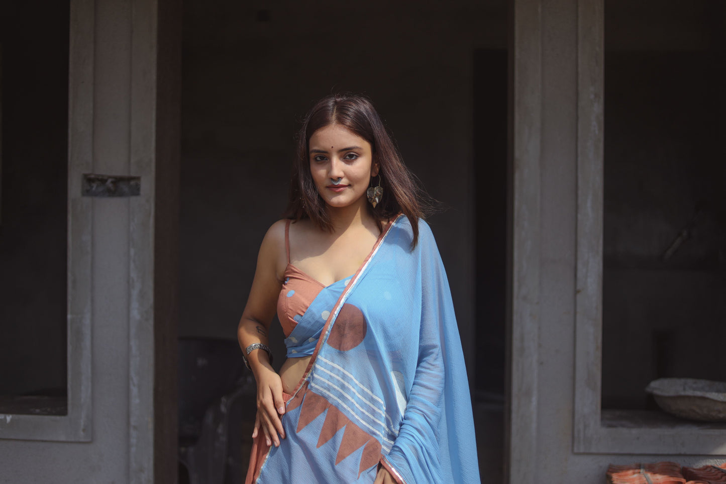 Brown and Blue Hand Block Printed Lehenga Set - Tijoreebynikita