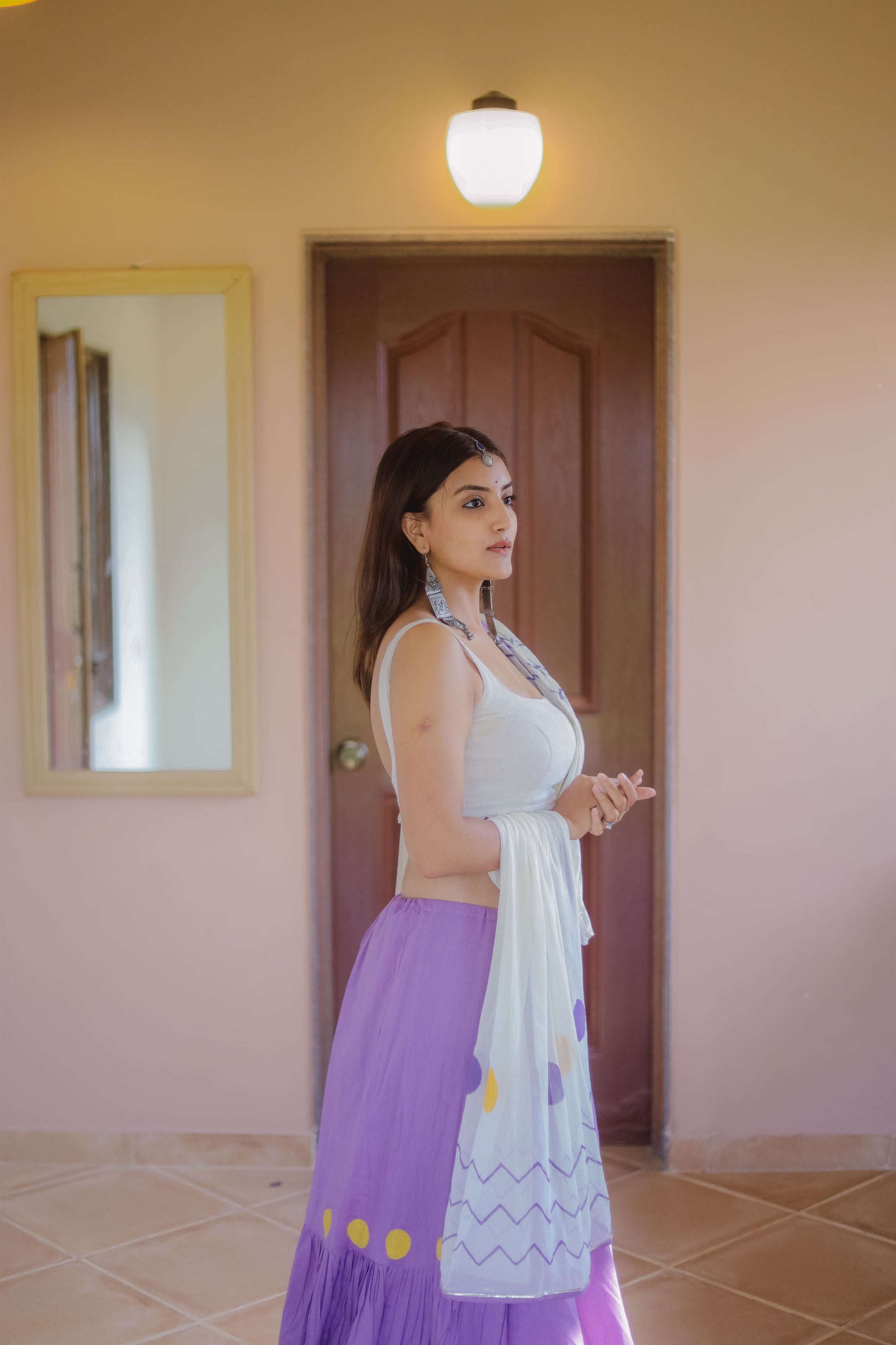 Purple Lilac & Off White Hand Block Printed Lehenga Set - Tijoreebynikita