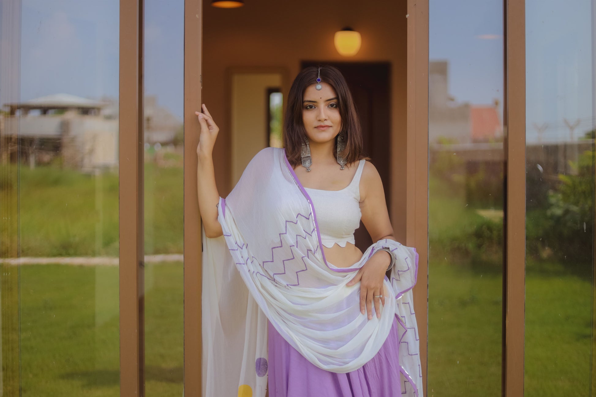 Purple Lilac & Off White Hand Block Printed Lehenga Set - Tijoreebynikita