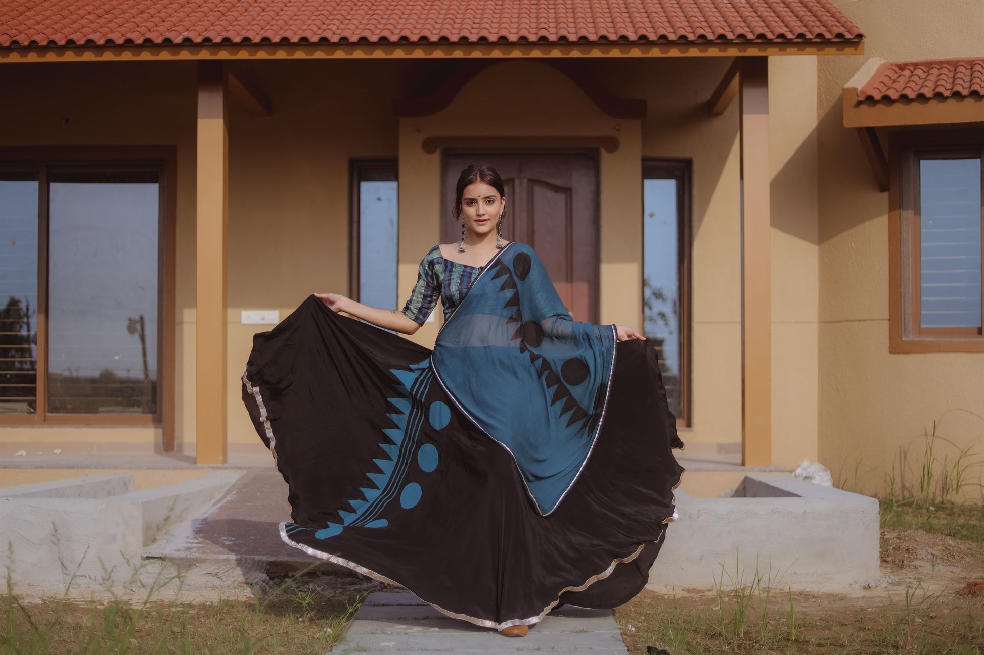 Sherpa Blue & Black Hand Block Printed Lehenga Set - Tijoreebynikita