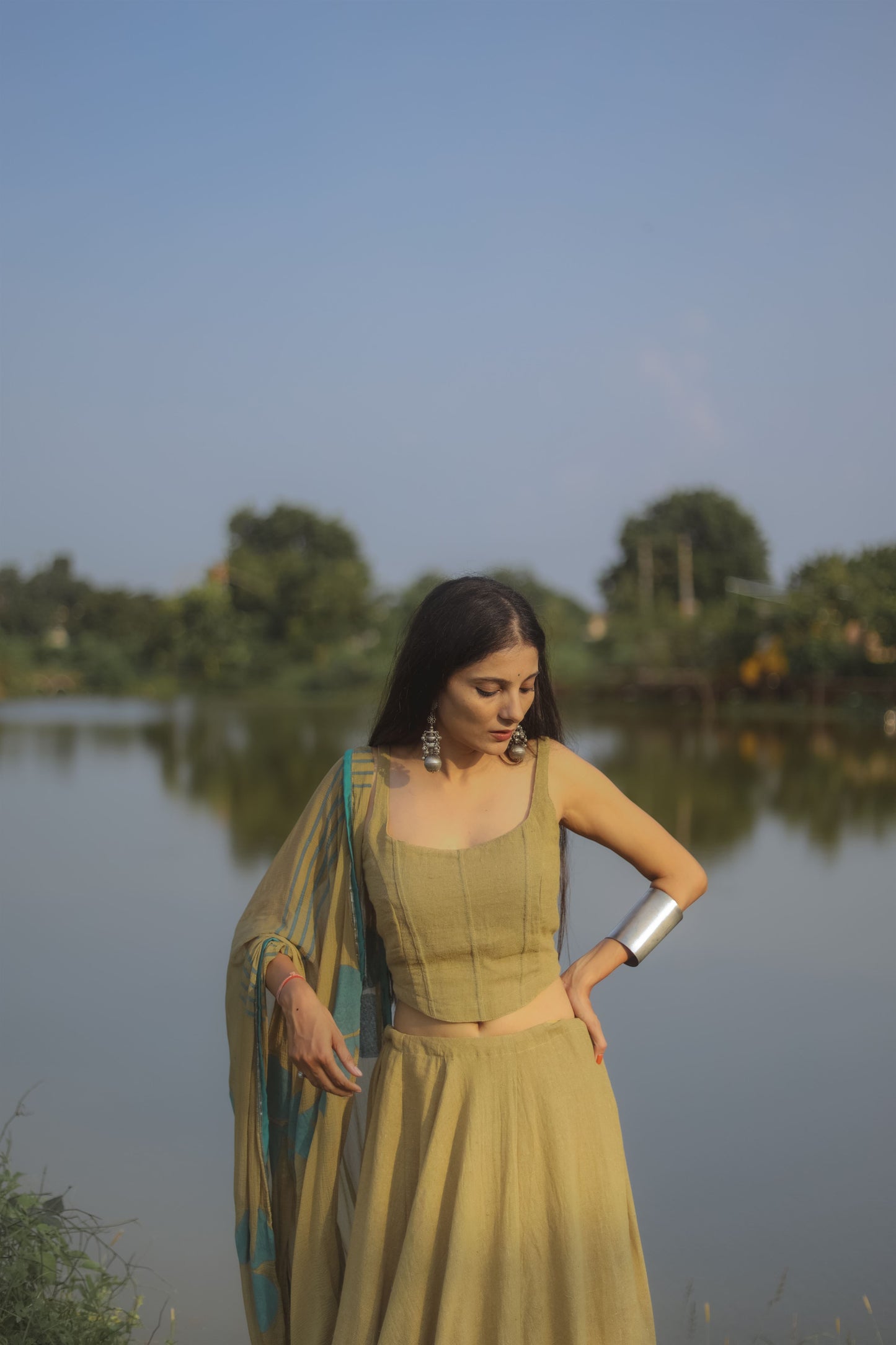 Ochre Yellow Hand Block Printed Lehenga Set - Tijoreebynikita