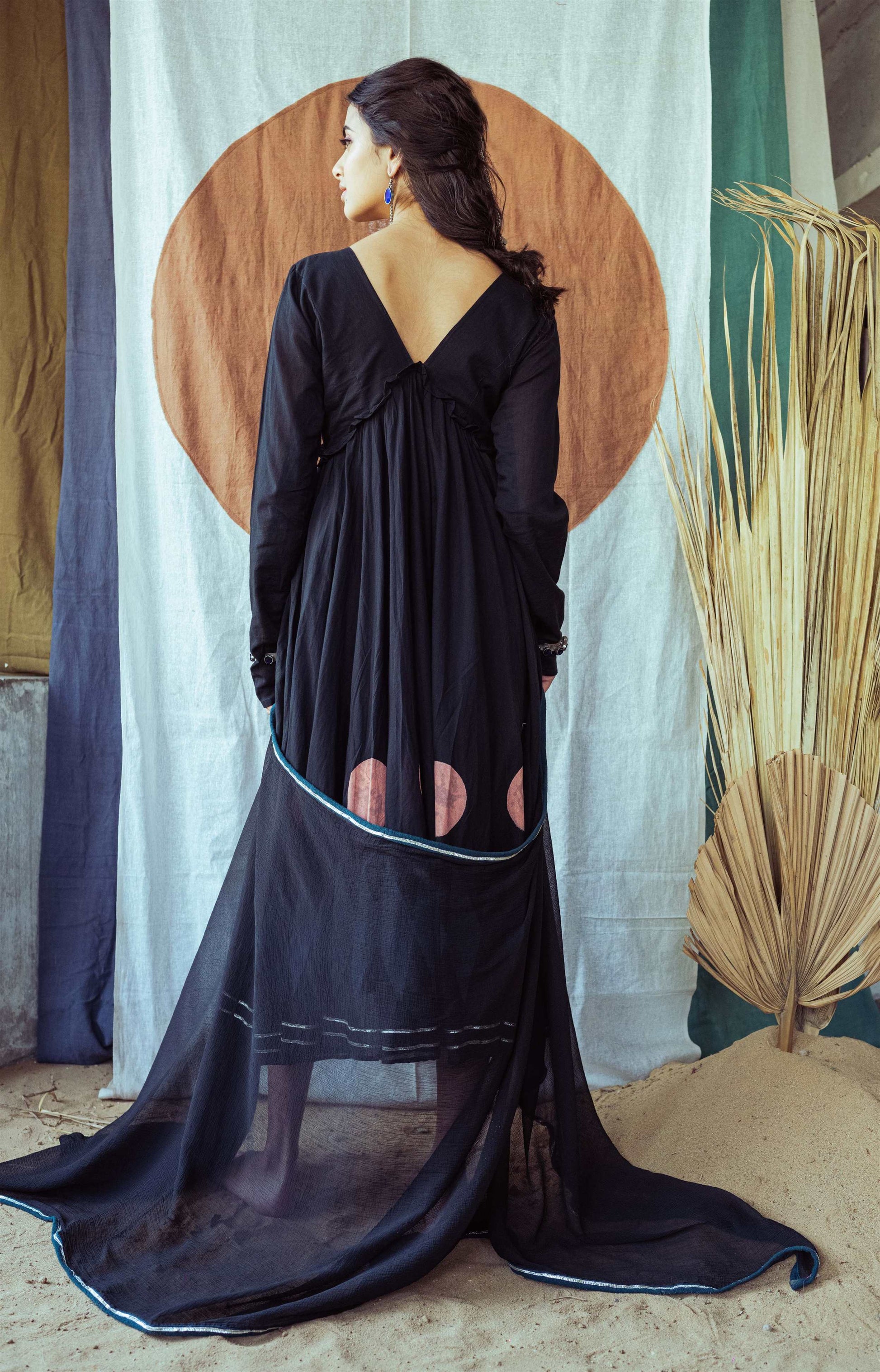 Coal Mine Black Hand Block Printed Anarkali Dress - Tijoreebynikita