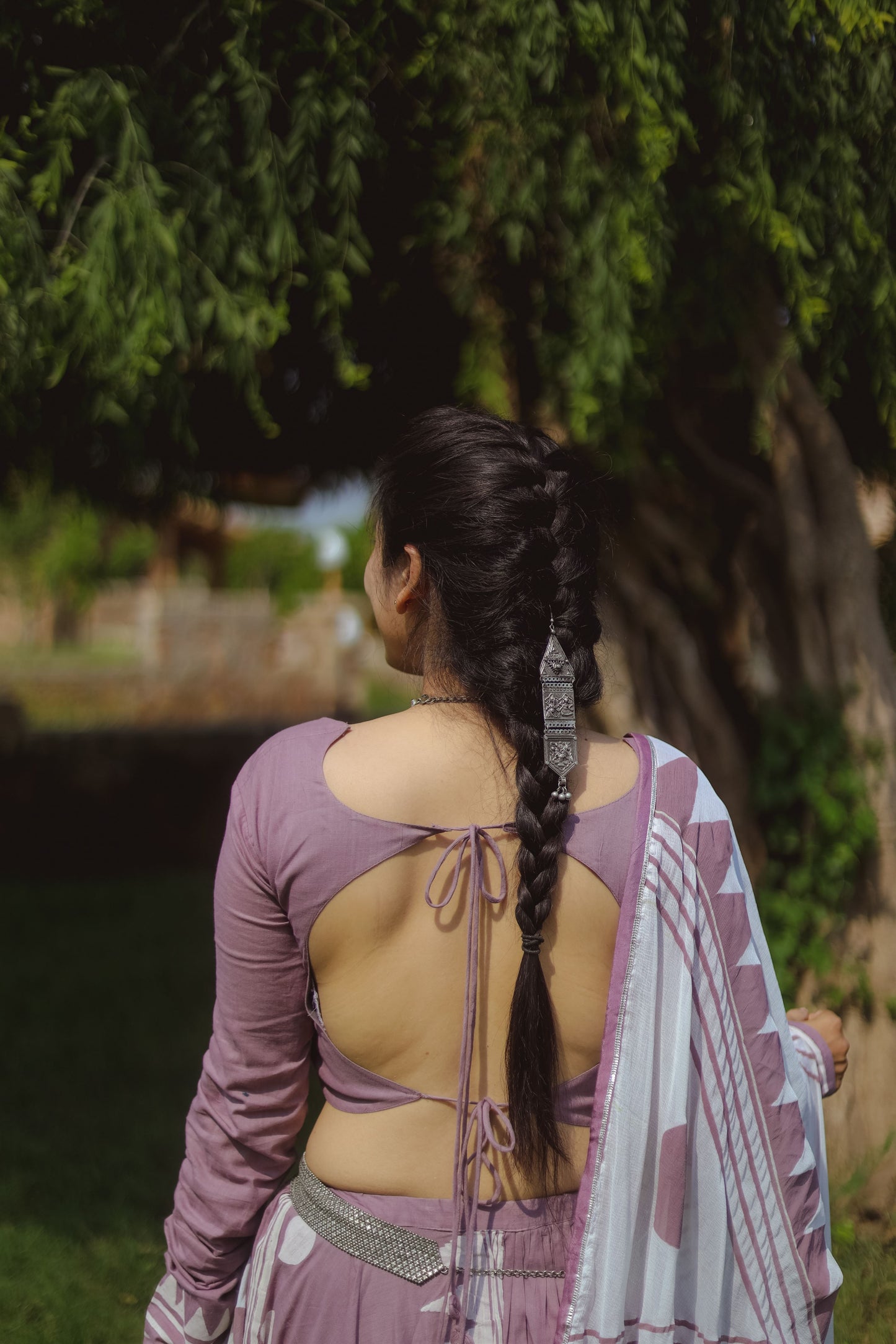 Purple Mauve & Off White Hand Block Printed Lehenga Set - Tijoreebynikita